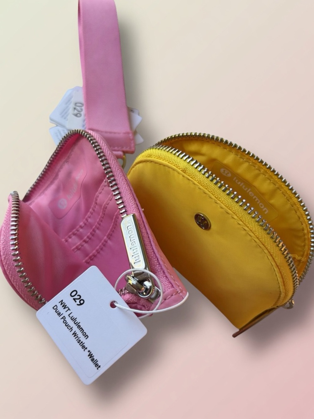029,NWT Authentic lululemon pink and yellow dual pouch wristlet *Wallet. - Picture 6 of 10